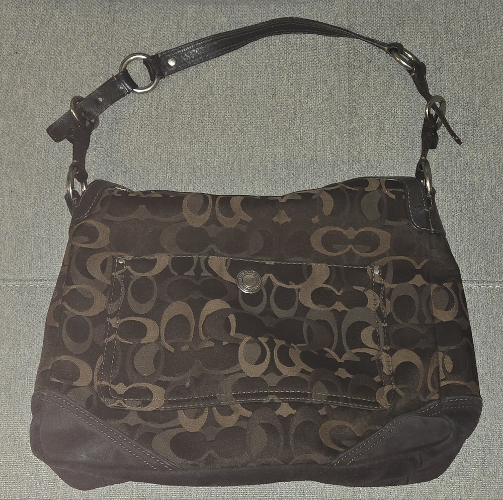 Coach Chelsea hobo signature dark brown turn-lock purse handbag bag G06J-10143